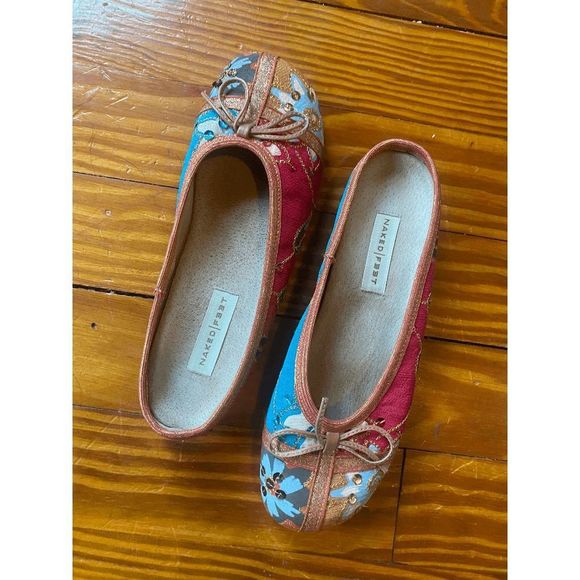 Naked Feet Boho Red Blue Italian Leather Flats, Size 7 - Picture 4 of 9